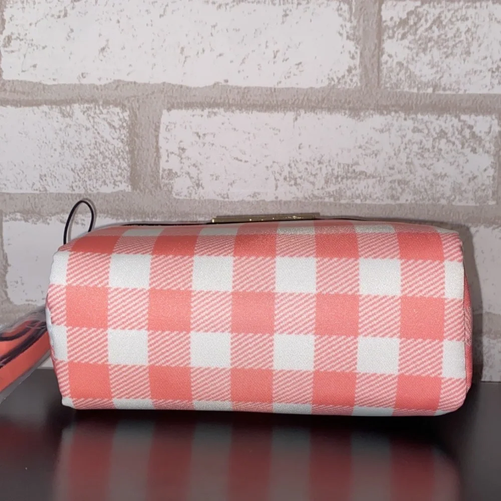 VICTORIA’S SECRET CORAL GINGHAM MINI COSMETICS BAG limited edition